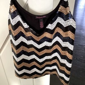 Navy blue/ white/ bronze gold sequin size small camisole top by material girl